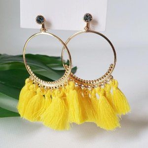 Clip On Tassel Hoops Earrings